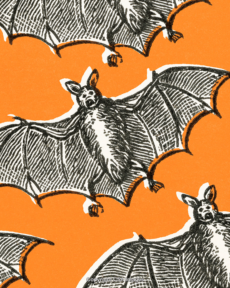 Illustration of Flying Bats on Vibrant Orange Background Design