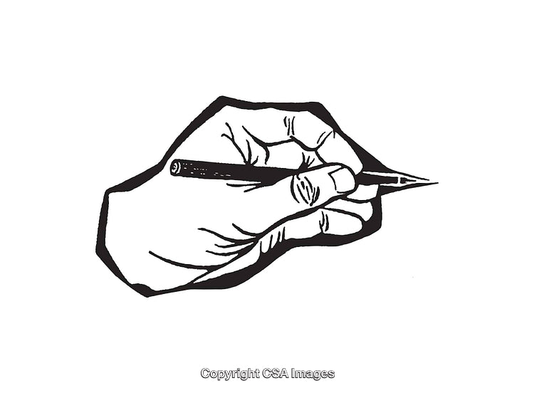 Black and White Illustration of Hand Holding a Pencil for Writing