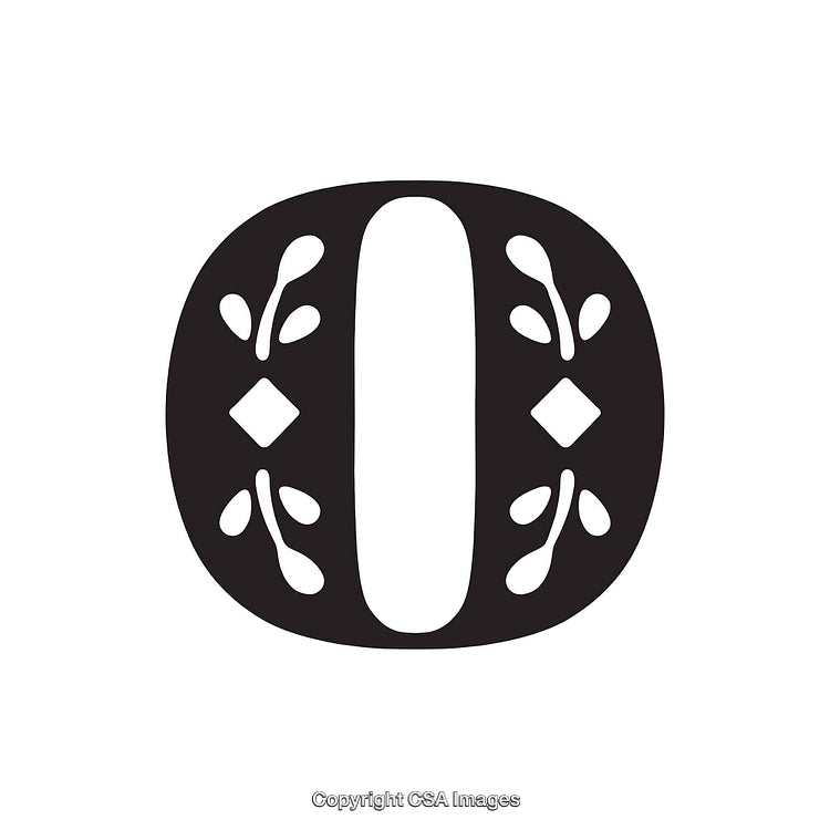 Decorative Black Letter O with Ornamental Elements and Symmetrical Design
