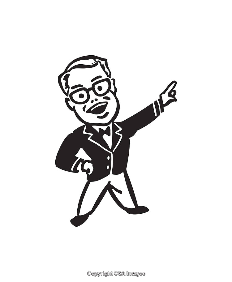 Vintage Styled Black And White Character Illustration in Line Art Style
