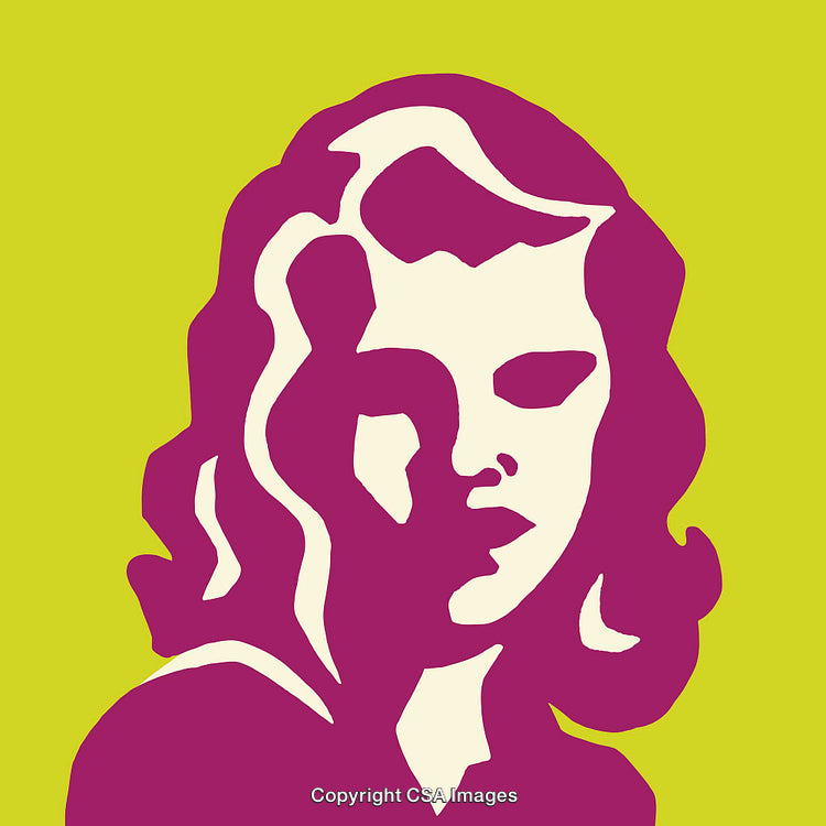 Stylized Abstract Female Portrait in Purple and Green Color Scheme Design