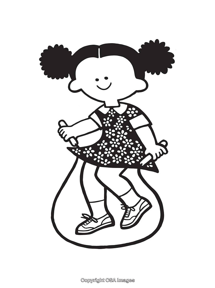 Black and White Illustration of a Girl Skipping Rope