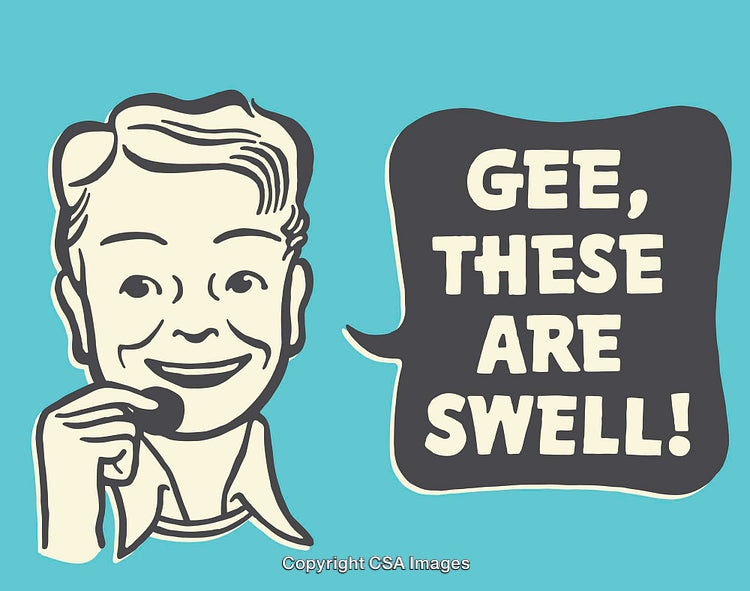 Retro Style Illustration of a Smiling Man Eating With Vintage Text Bubble