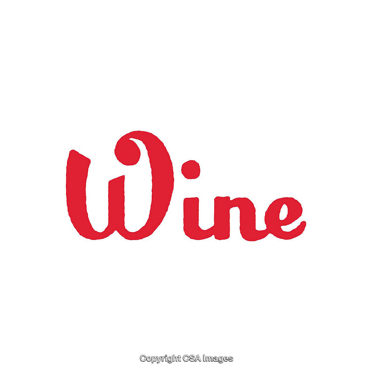 Bold Red Scripted Text Depicting the Word Wine on White Background
