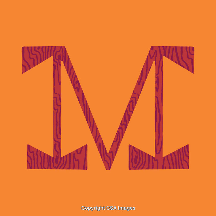 Letter M with Wooden Texture on Orange Background