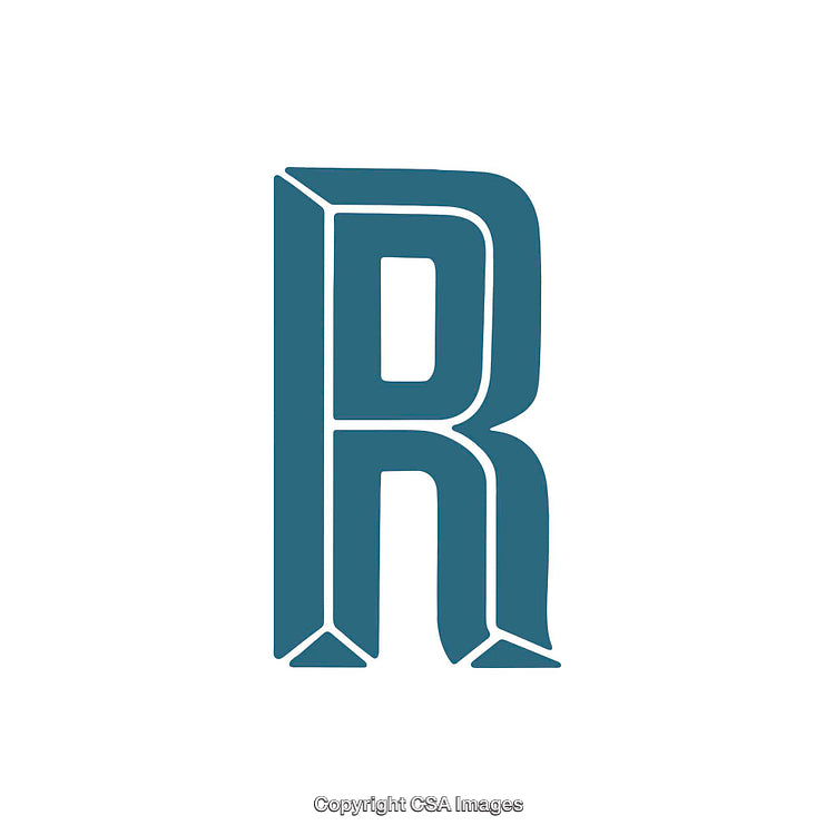 Stylized Blue Letter R with Bold 3D Outline Design