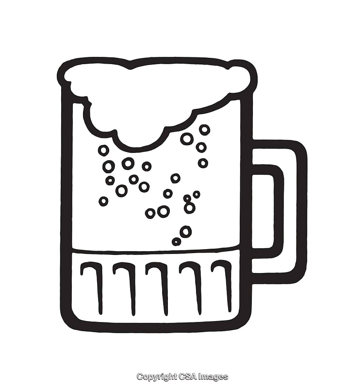 Black and White Line Art Illustration of a Beer Mug with Foam
