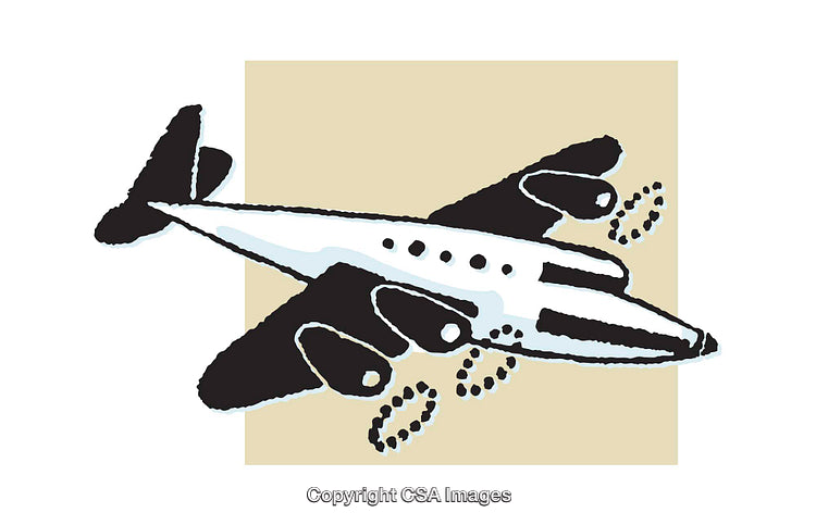 Retro Styled Color Illustration of an Airplane in Flight