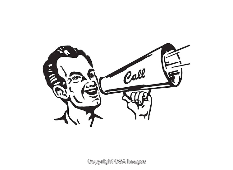 Retro Style Black and White Illustration of Man with Megaphone