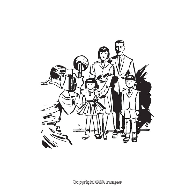 Classic Family Portrait Session Captured in Black and White Line Art