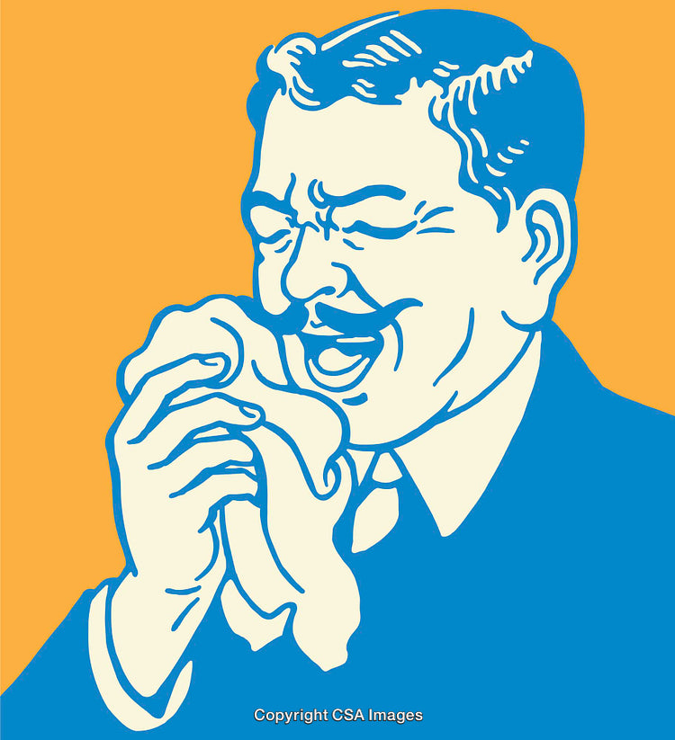 Retro Inspired Illustration of a Laughing Man Eating - Vibrant Colors