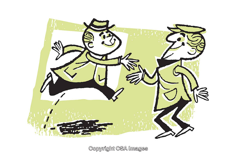 Retro Cartoon of Two Men Shaking Hands in a Friendly Interaction
