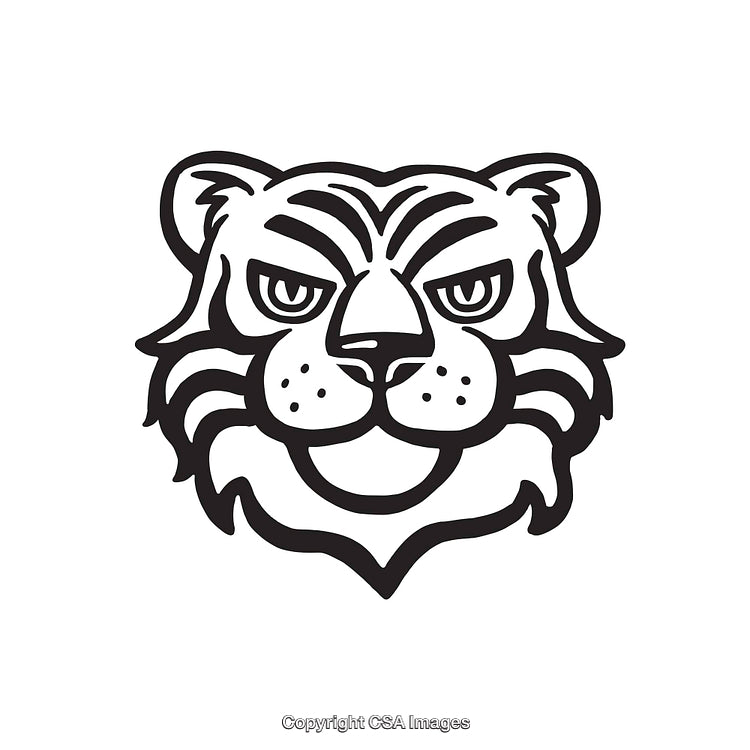 Black and White Line Art Illustration of a Tiger's Face
