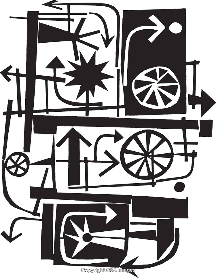 Abstract Black and White Geometric Pattern Design with Arrows and Shapes