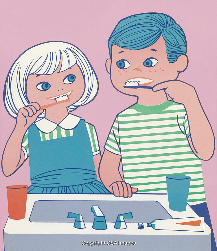 Girl and Boy Brushing Their Teeth