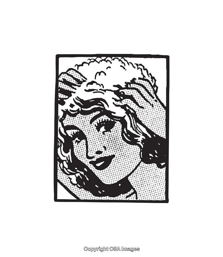 Vintage Styled Black and White Line Art Illustration of a Smiling Woman