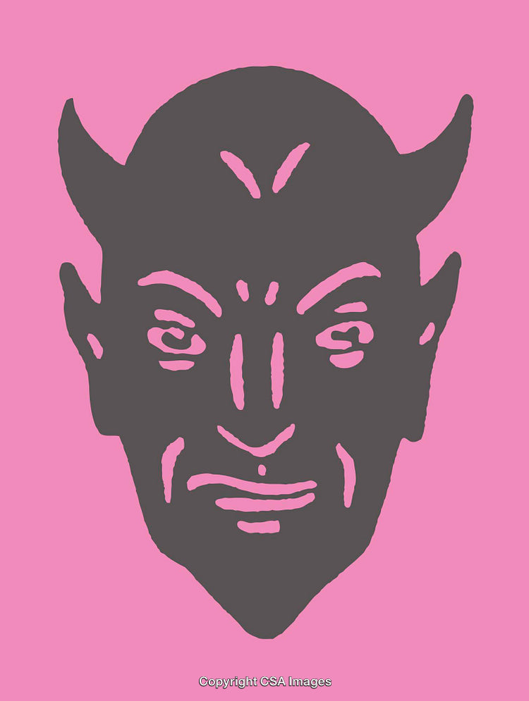 Stylized Devil Illustration on a Vibrant Pink Background