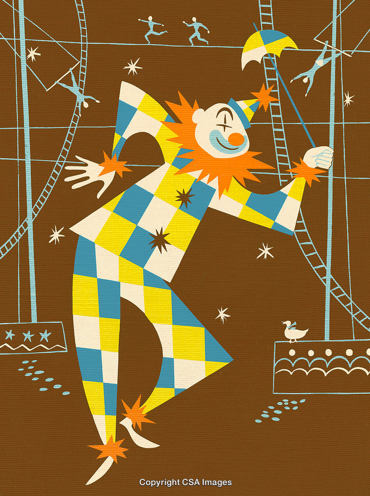 Playful Clown Illustration Inspired by Retro Circus Art Theme