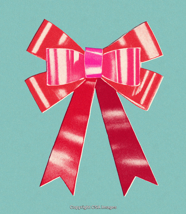 Bright Red Ribbon Bow with Shiny Texture on Light Blue Background