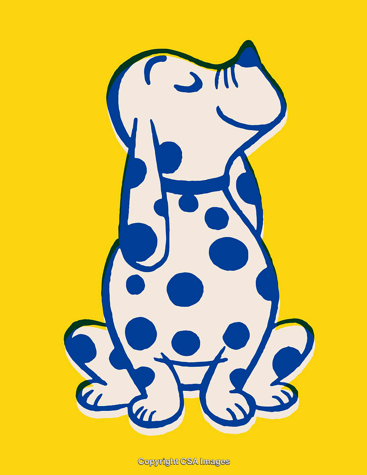 Playful Polka Dot Dog on Bright Yellow Background with Cheerful Colors