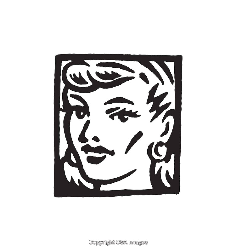 Illustrated Retro Woman in Black and White Line Art Style
