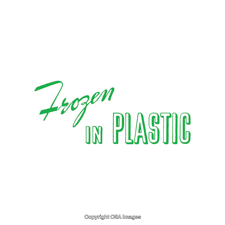 Minimalist Text Design Featuring 'Frozen in Plastic' in Green Handwriting