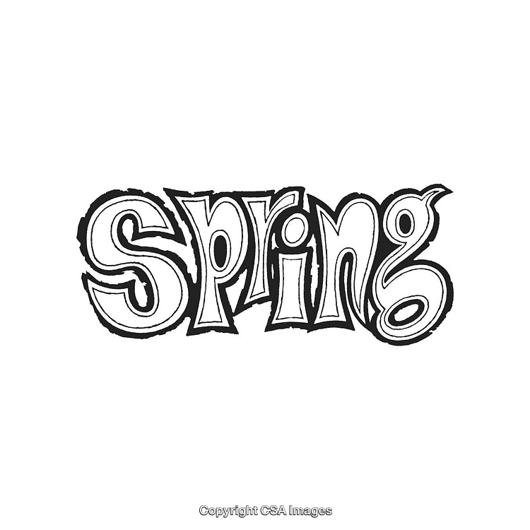 Retro Hand-Drawn Spring Typography Art with Stylized Lettering in Black and White