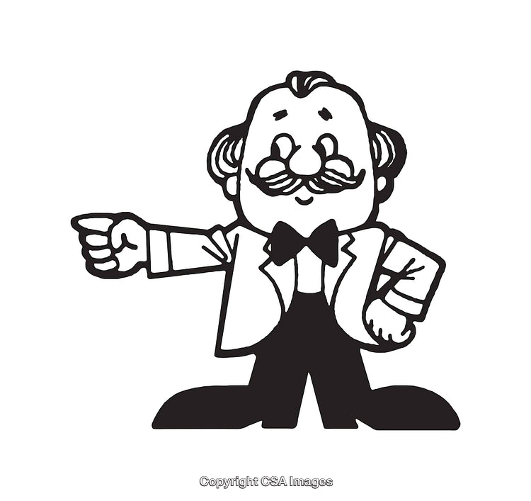 Cartoon Man in Suit Pointing With Confident Gesture
