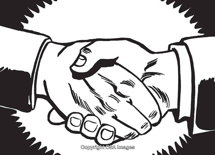 Black and White Sketch of a Handshake Symbolizing Agreement and Collaboration