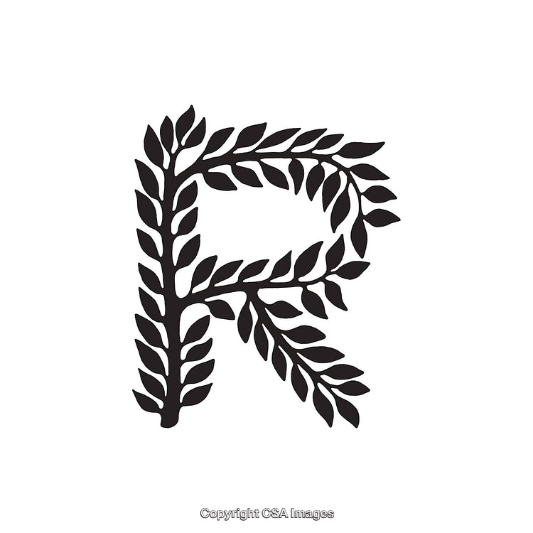Decorative Letter R with Nature Inspired Leaf Design