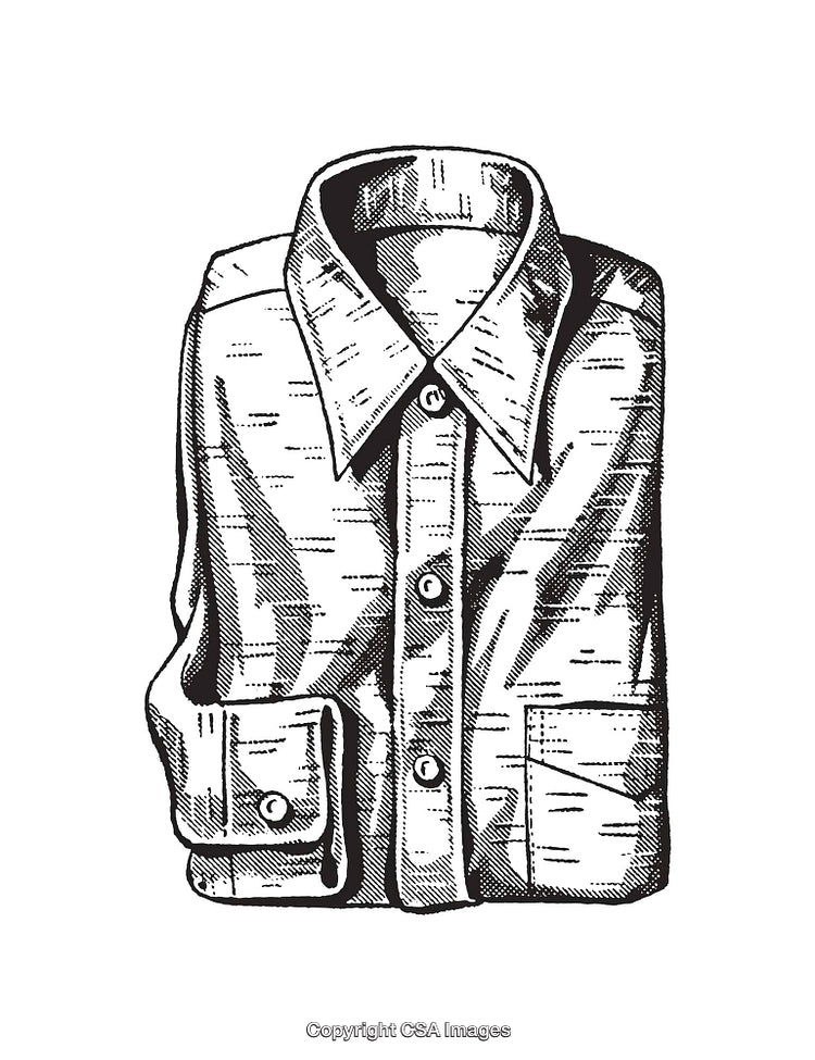 Black and White Folded Shirt Line Art Illustration with Detailed Texture