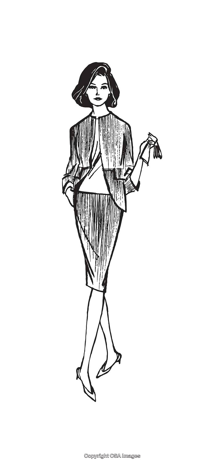 Elegant Woman in Professional Attire Illustrated in Black and White Style