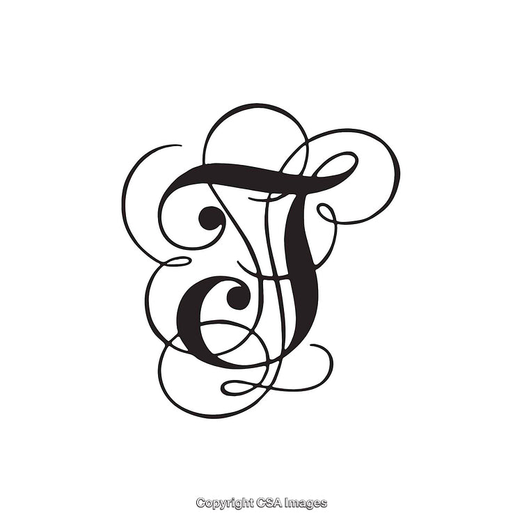 Elegant Calligraphic Letter T with Decorative Ornamental Swirls