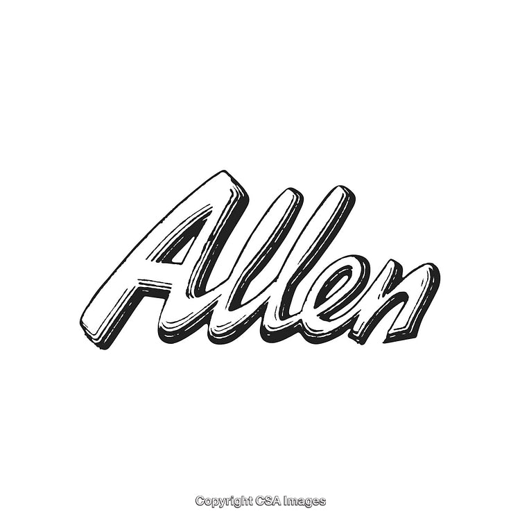Stylized Handwritten Name Allen in Modern Black and White Typography Art