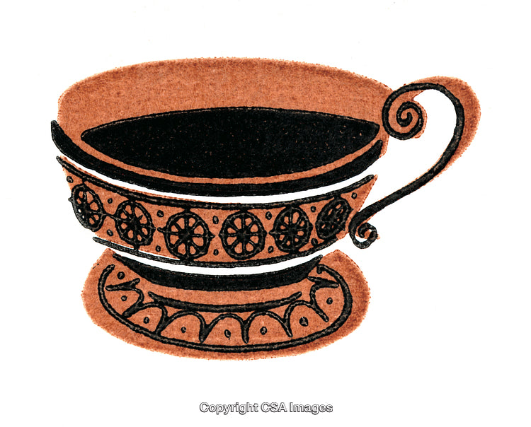 Elegant Hand-Drawn Coffee Cup with Decorative Patterns and Black Fill
