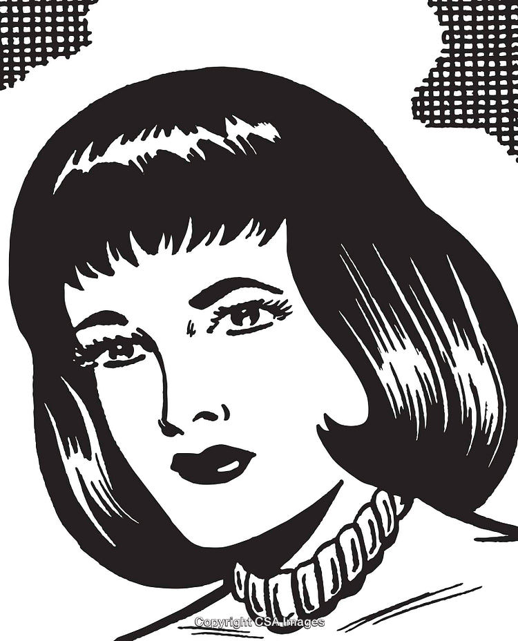 Black and White Retro Comic Portrait of a Stylish Woman