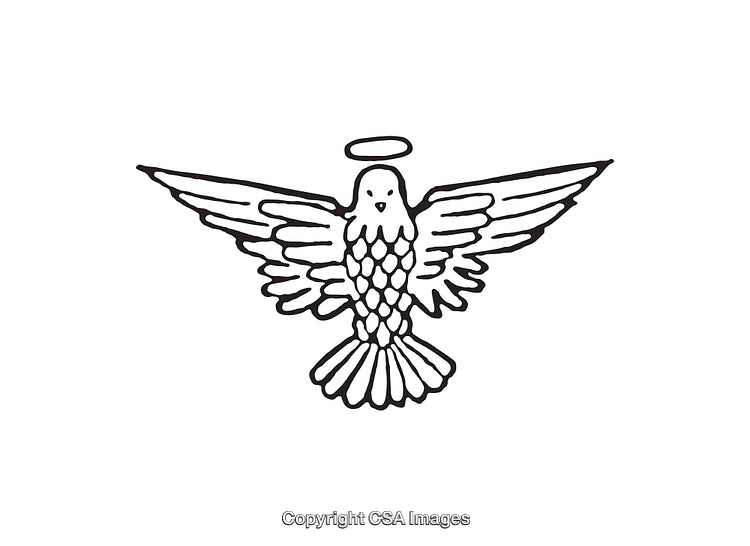 Black and White Line Art Depicting a Stylized Angelic Dove