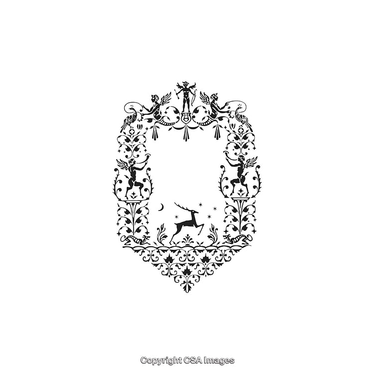 Black and White Ornamental Design with Decorative Nature Motif