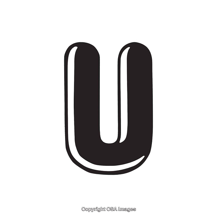 Bold Styled Letter U in Black on White Background