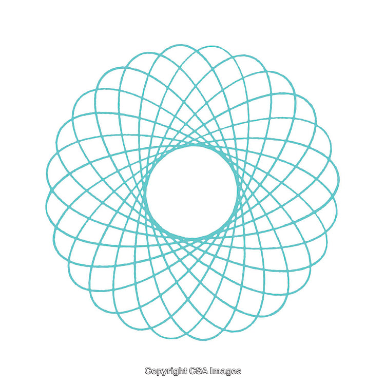 Abstract Geometric Turquoise Shape With Interwoven Circular Design on White Background