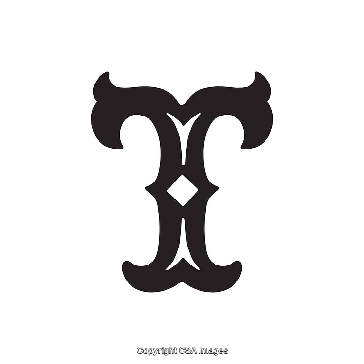 Intricately Designed Black Letter T in Gothic Style Isolated on White