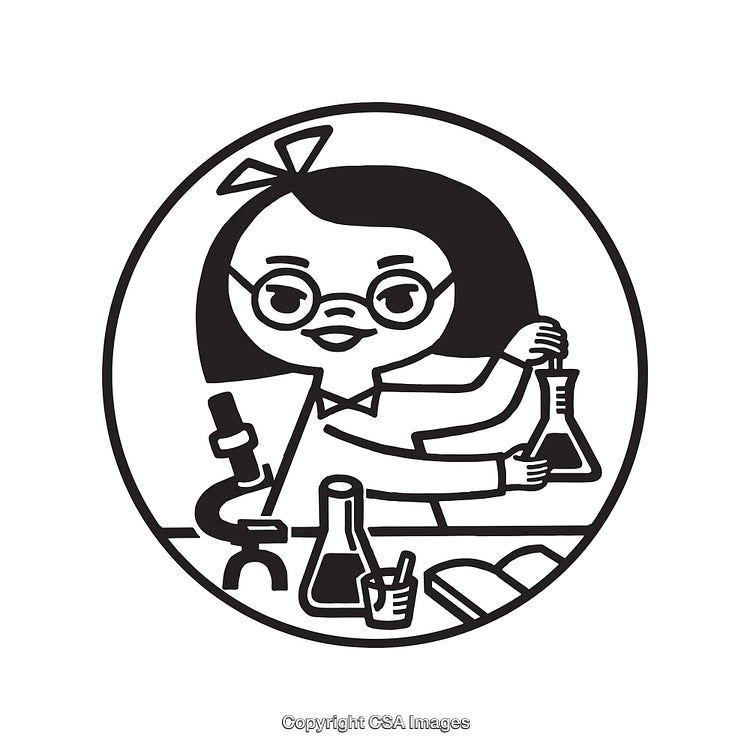 Black and White Illustration of Scientist Experiencing Laboratory Work