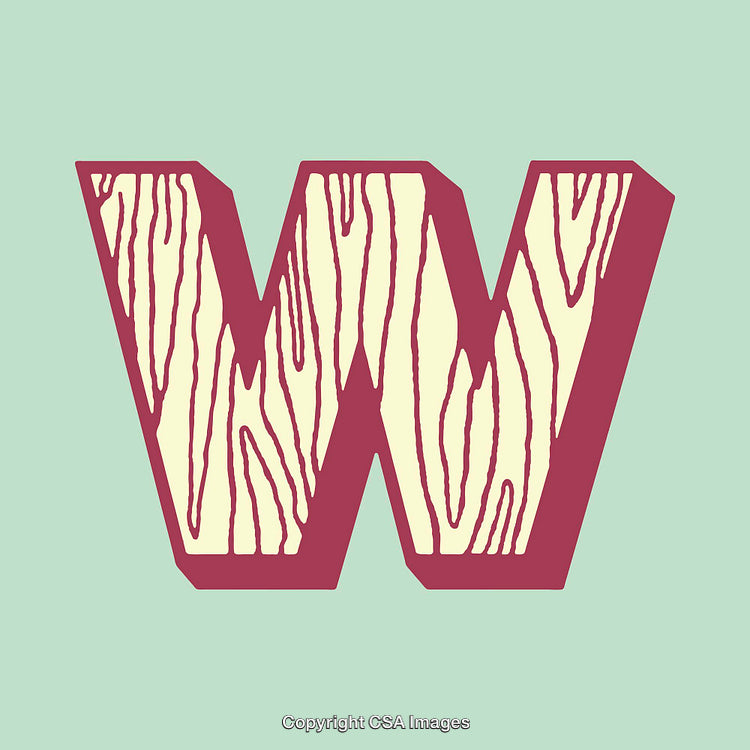 Rustic Stylized Letter W With Wood Grain Design on Pastel Background
