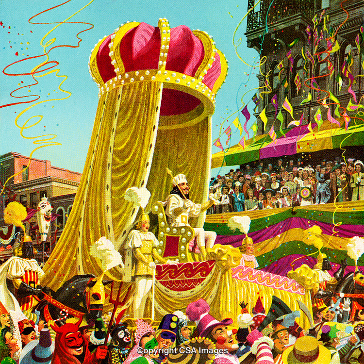 Festive Mardi Gras Parade With Colorful Costumes and Decorative Float