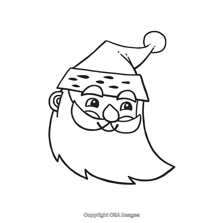 Black And White Line Art Illustration Of Santa Claus Face With Hat