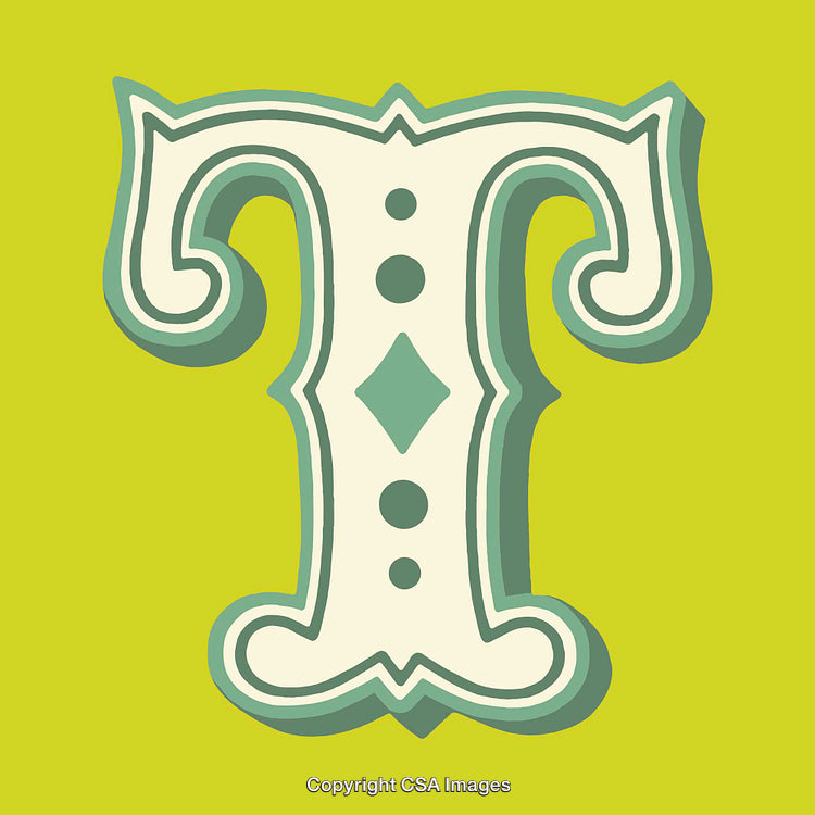 Intricate Decorative Letter T on a Bright Background in Vintage Style