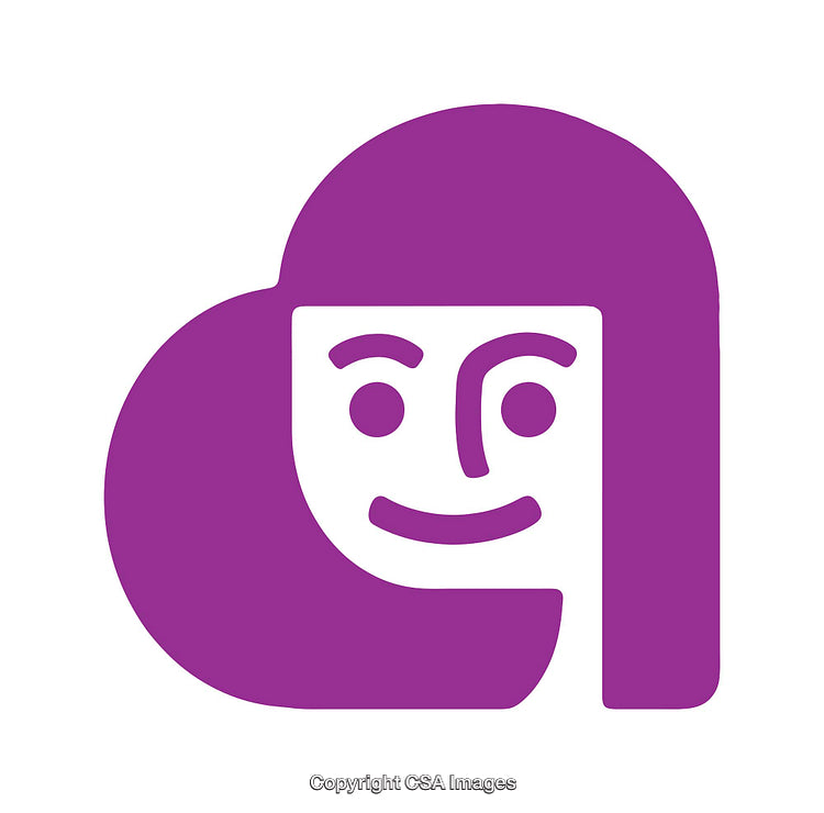 Purple Smiling Female Head Icon in Minimalistic Flat Style