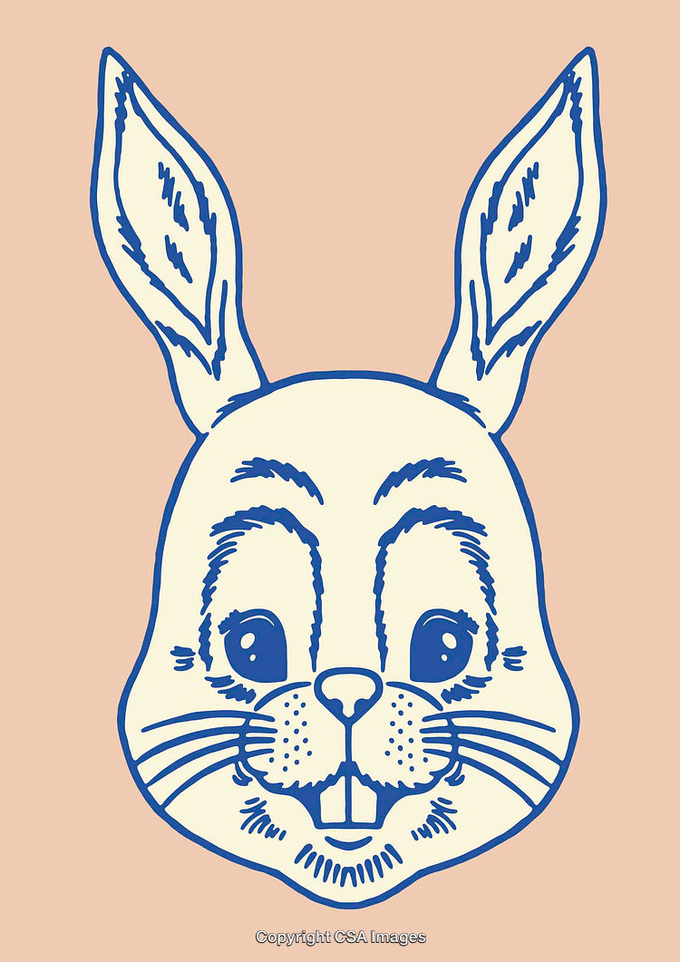 Colorful Line Art Illustration of a Bunny Head with a Playful Design