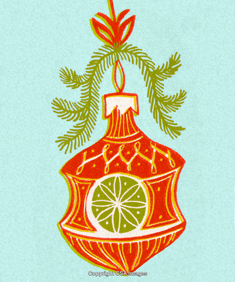 Colorful Holiday Ornament on Pine Branch with Intricate Design and Festive Motif