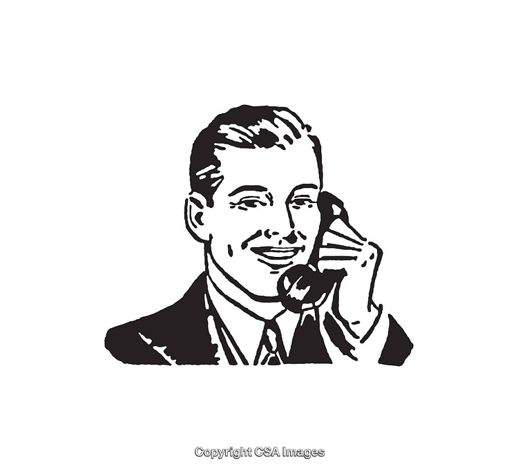 Vintage Line Art Illustration of a Man Talking on a Telephone